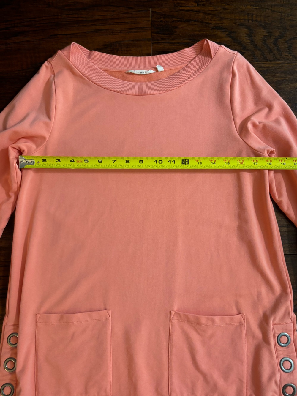 Soft Surroundings Top Coral Peach Pullover Grommet Buttons Long Sleeve Shirt - Picture 4 of 9